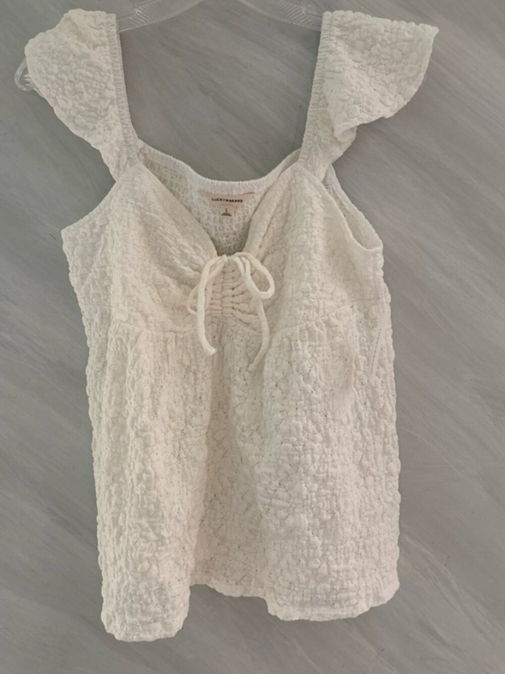 Bright White Textured Ruffle-Sleeve Babydoll Top